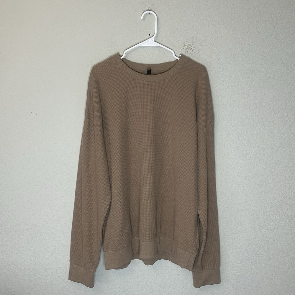 Comfrt Waffle Knit Crewneck Sweatshirt Unisex Mens 2XL Tan Oversized Bark Brown